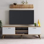 وحدة تليفزيون 30×150 سم –  أبيض مع خشبي مع رف علوى– TV041
