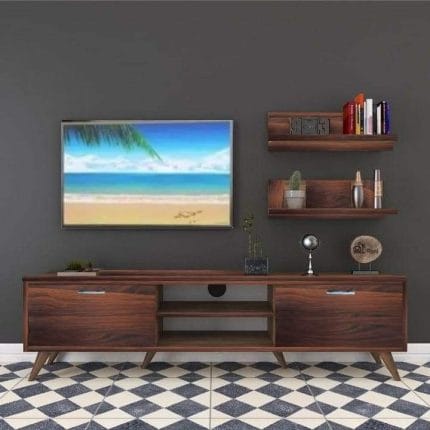 3وحدة تليفزيون مع ارفف جانبية 30×180 سم – بنى – TV066