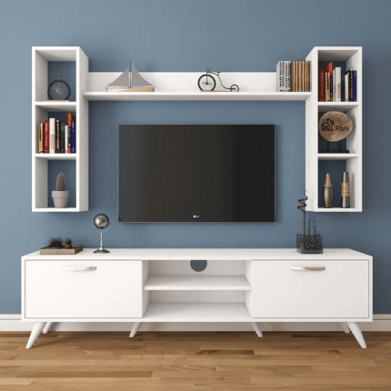 ترابيزة تليفزيون مع أرفف علوية 30×180سم - أبيض -TV0114
