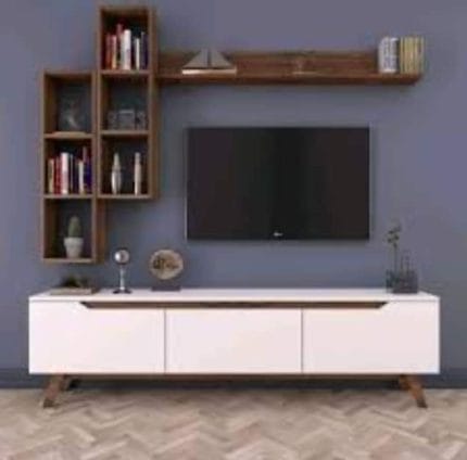 ترابيزة تليفزيون مع أرفف علوية 30×180سم - بني مع ابيض -TV0119
