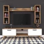 ترابيزة تليفزيون مع أرفف علوية 30×180سم - أبيض بيج -TV0115